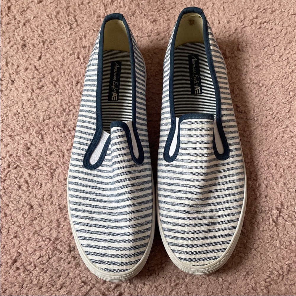 Blue white stripe shoes